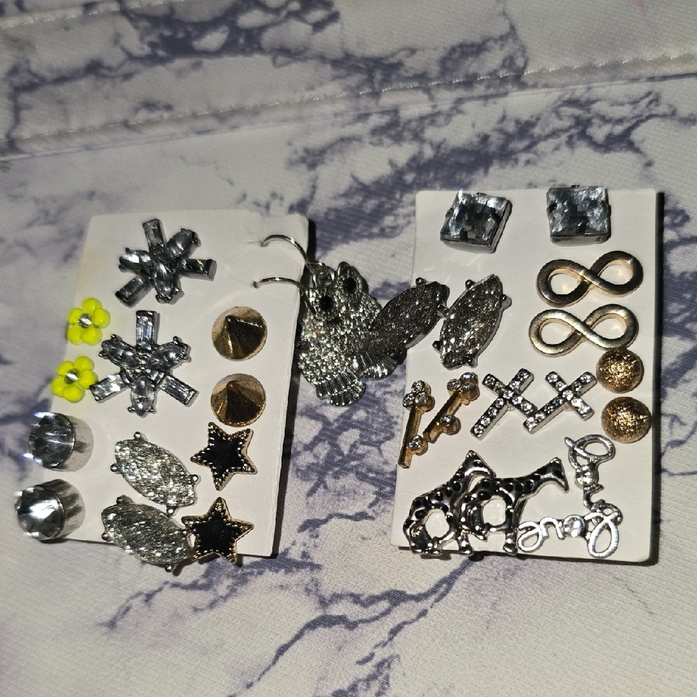 Mixed Silver & Gold Stud Earring Set with Yellow Accents